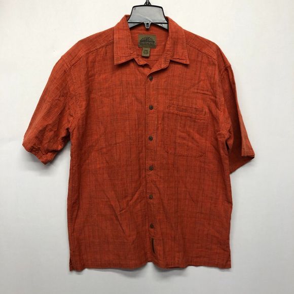 Flyshacker Men Short Sleeve Button Shirt Top Size Large Orange M098 -2 - Picture 1 of 10